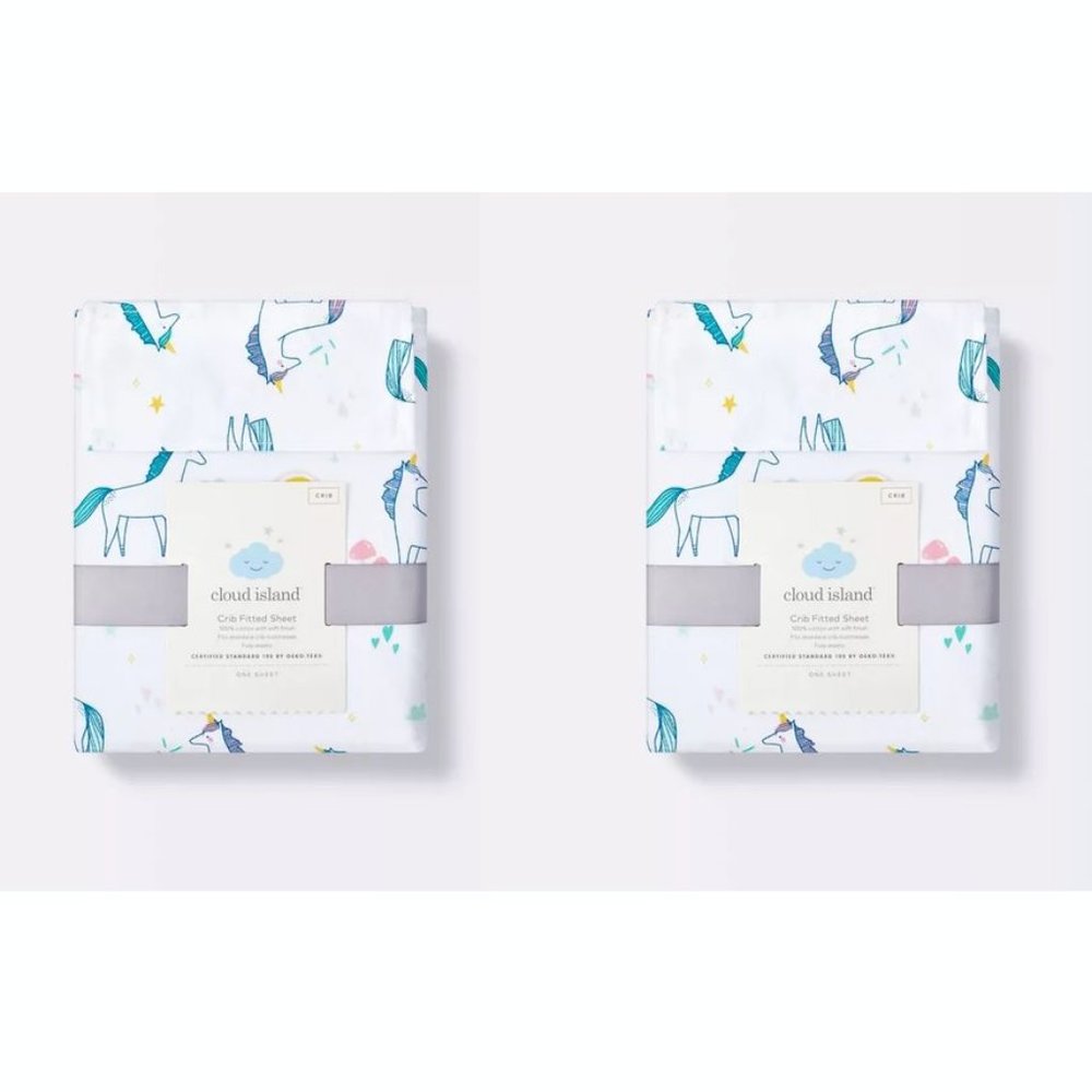 Cloud Island Fitted Crib Sheets Unicorn Print x2